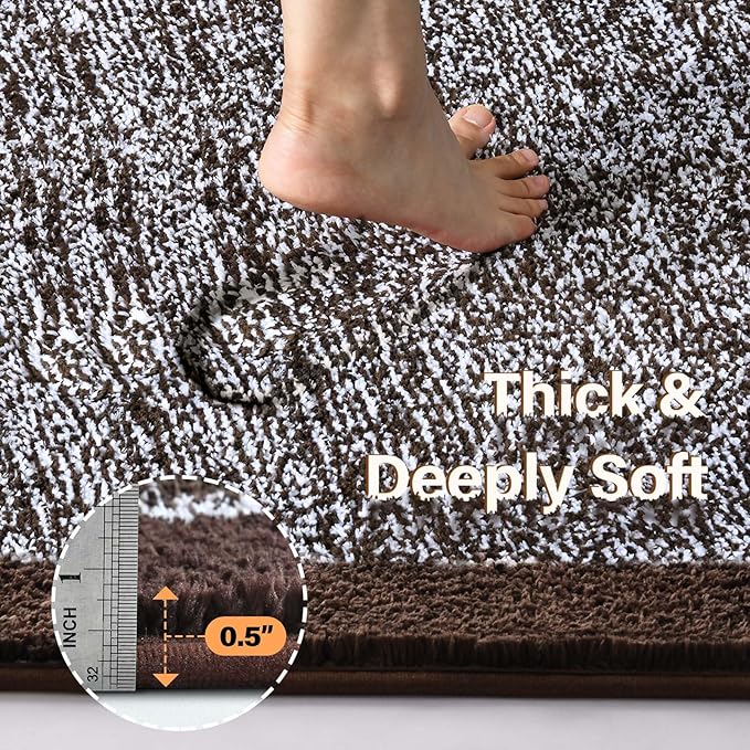 Bathroom Rugs 30x20 Non Slip Washable, Brown Bath Mat for Bathroom Floor Tub, Soft Absorbent Quick Dry Mats for Shower, Bathtub,Home Decor