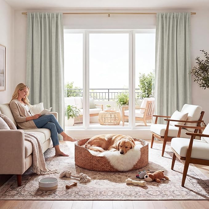 RYB HOME Cream 100% Blackout Linen Curtains 78 inch Long, Thermal Insulated & Privacy Assurd Home Decor Drapes for Bedroom/Office/Nursery, Rod Pocket & Back Tab Window Treatment, W52 X L78, 2 Panels