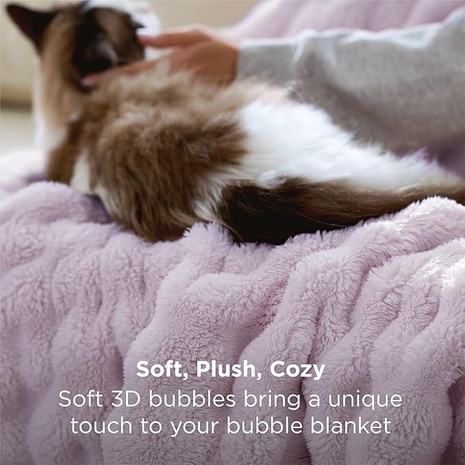 Bedsure 3D Fleece Bubble Blanket for Couch - GentleSoft Purple Twin Blanket for Sofa Bed Room Decor - Luxury Soft Cozy Gifts for Kids, Lightweight, All Seasons, Light Purple, 60"×80"