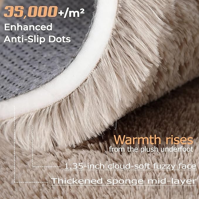 5x7 Area Rug for Living Room: Fluffy Shag Soft Washable Rugs Fuzzy Plush Indoor Carpet for Bedroom Nursery Playroom Dorm Kids Girls Boys Room (Camel, 5'x7')