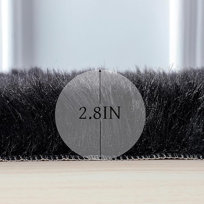 linmopm Faux Fur Rug Sheepskin Shag Fluffy Fuzzy Black 3x4 ft Rugs for Bedroom Bedside Bed Floor Living Room Plush Rectangle High-Density Cushion Carpet Super Sofa Cover