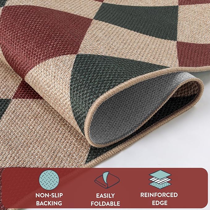 Lahome Christmas Rug, 5x7 Christmas Decor Rugs for Living Dining Room Non Shedding Washable Carpet, Checkered Red and Green Non Slip Stain Resistant Indoor Carpet for Patio Office Xmas Holiday Decor