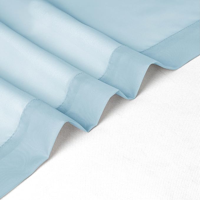 Chyhomenyc Sky Blue Sheer Curtains 45 Inch Long 2 Panels, Light Filtering Rod Pocket Voile Short Curtains Drapes for Living Room Bedroom Small Windows, 42Wx45L Inches