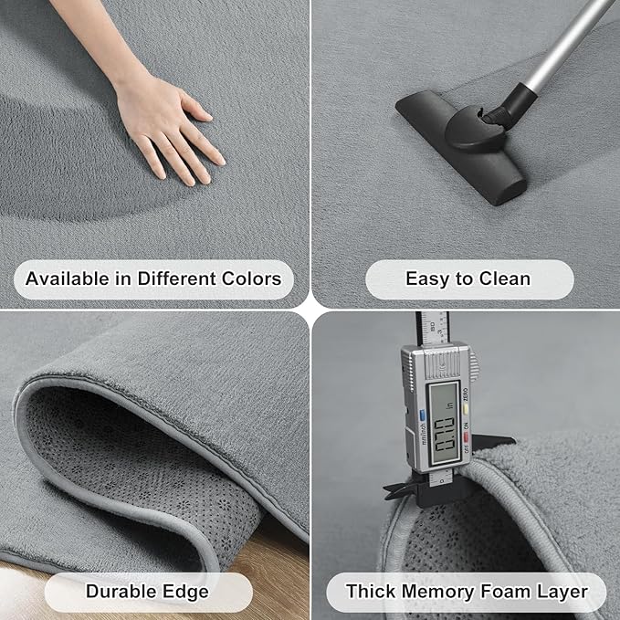 Amearea 5x5 Square Area Rugs for Bedroom Living Room, Modern Grey Thickened Memory Foam Rug, Fluffy Indoor Washable Rugs Non Slip Minimalist Carpet for Kids Boys Girls Dorm Nursery Room Decor