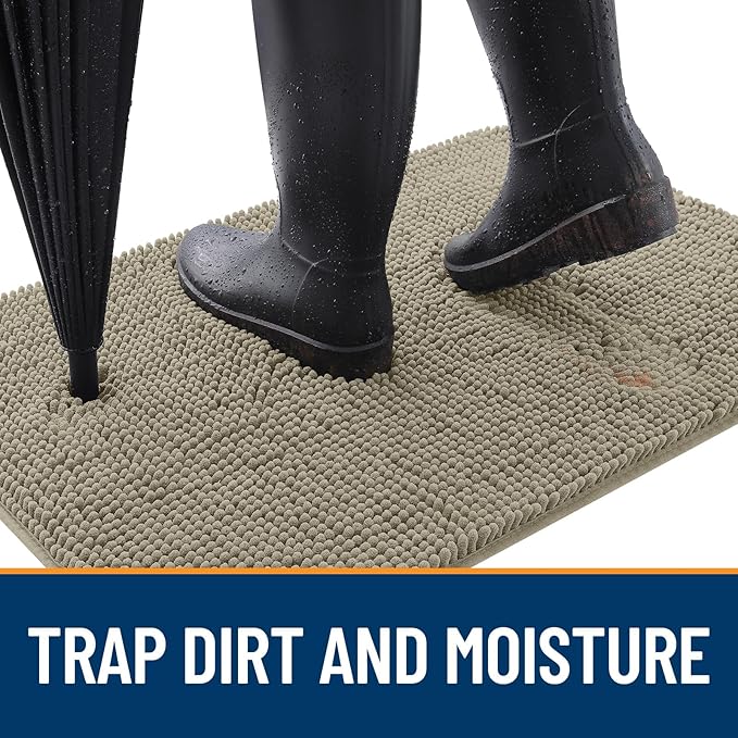 OLANLY Dog Door Mat for Muddy Paws 70x35, Absorbs Moisture and Dirt, Absorbent Non-Slip Washable Doormat, Quick Dry Chenille Mud Mat, Entry Indoor Entryway Carpet for Inside Floor, Warm Taupe