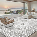 Grey White Area Rugs 10x14 Living Room, Non Slip Machine Washable Floral Rugs, Low Pile Lightweight Large Rug for Bedroom, Dining Room, Home Office(10 x 14, Grey White)