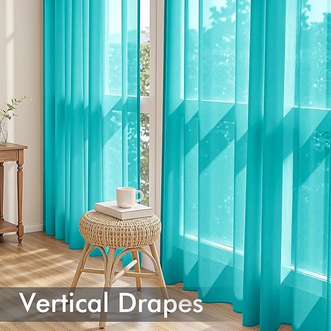 MIULEE Turquoise Sheer Curtains 96 Inches Long, 4 Panels Set, Light Filtering Rod Pocket Voile Drapes for Living Room and Bedroom, Airy Soft Fabric Window Treatments, 42 x 96 Inches