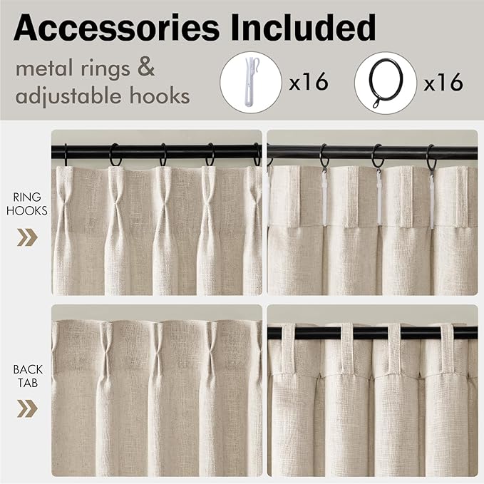 MIULEE Pinch Pleated Thick Linen Curtains 108 Inches Long 2 Panels for Living Room Bedroom, Linen Textured Drapes Pinch Pleat Back Tab Semi Sheer Privacy Neutral Ivory Cream Foor to Ceiling Curtains