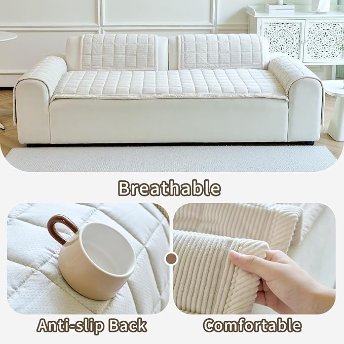 Couch Covers for Dogs Washable, Non Slip Couch Covers for Loveseat Sofa Pet Friendly, Soft Fuzzy Sofa Covers for Pet, Dog Couch Cover Furniture Protector(1PC,Beige White,27.6"x27.6")