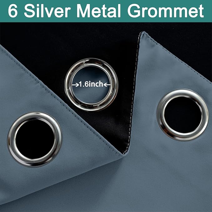 Yakamok Full Blackout Curtains 84 Inches Long,Blackout Curtain Panels for Bedroom, 2 Thick Layers Grommet Top Thermal Insulated Drapes with Black Liner for Living Room(Stone Blue, Set of 2)