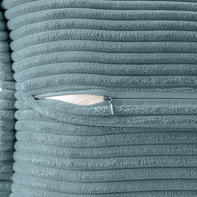 MIULEE Decorative Throw Pillow Covers for Couch Bed Livingroom 18x18 Inch Set of 2 Dusty Blue Boho Accent Throw Pllows Broadside Striped Patchwork Soft Corduroy Summer Coastal Pillowcases