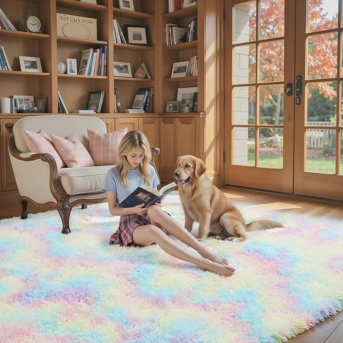 8x10 Area Rugs for Bedroom Living Room Fluffy, Large Area Rug Shag Shaggy Carpet Soft Plush Furry Bedside Rug, Machine Washable Area Rugs for Kids Girls Boys Home Decor(8 x 10, Rainbow)