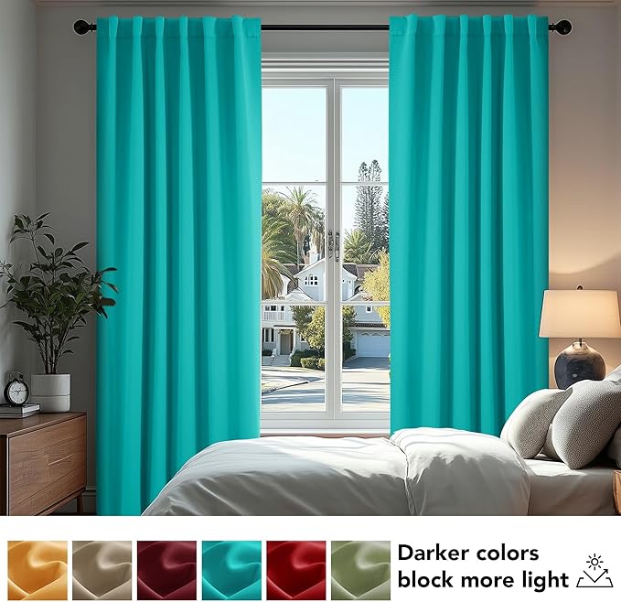 Deconovo Blackout Curtains, Thermal Insulated, W52 x L108 2 Panels, Back Tab, Machine Washable, Room-Darkening Drapes for Bedroom/Living Room Turquoise