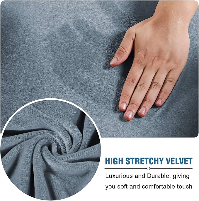 H.VERSAILTEX Wingback Chair Covers Velvet Plush Wing Chair Slipcover 1 Piece High Stretch Wing Back Chair Slipcovers Sofa Cover Furniture Cover with Elastic Bottom, Stone Blue