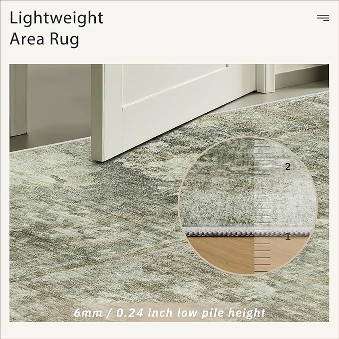 Area Rug 6x9 Abstract Living Room Washable Rugs Green Black Non Slip Low Pile Carpet for Bedroom Dining Room Foldable Thin