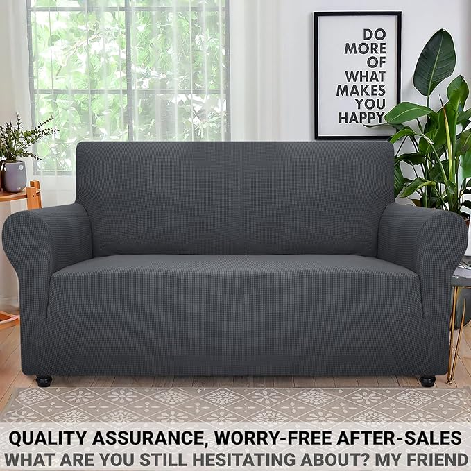 ZNSAYOTX Super Stretch Couch Cover Love Seat Sofa Covers for Living Room Dogs Pet Friendly Furniture Protector Spandex Loveseat Slipcovers with Anti Slip Foam Sticks (Dark Grey, Loveseat)