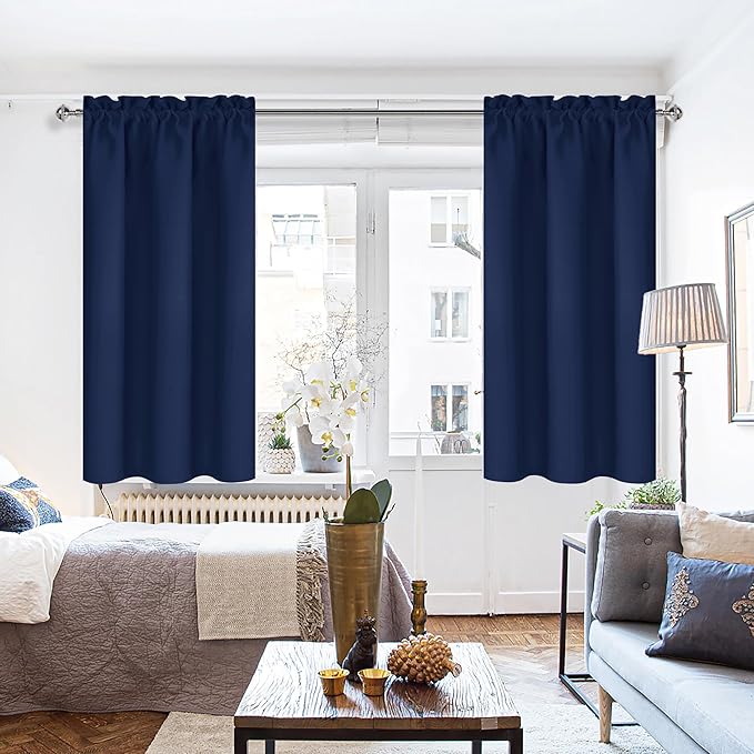 DWCN Blackout Curtains 72 Inch Length for Bedroom 2 Panels Set, Room Darkening Insulated Thermal Drapes for Living Room, Rod Pocket Window Treatment Curtain Panels (W42 x L72 Inch, Navy Blue)