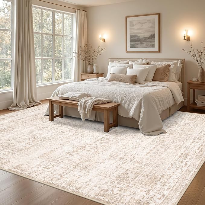 Area Rugs 10x14 Living Room Rug: Washable Rug Soft Vintage Boho Carpet Indoor Floor Non-Slip Stain Resistant Large Carpets for Bedroom Dining Room Farmhouse Nursery Home Office Beige