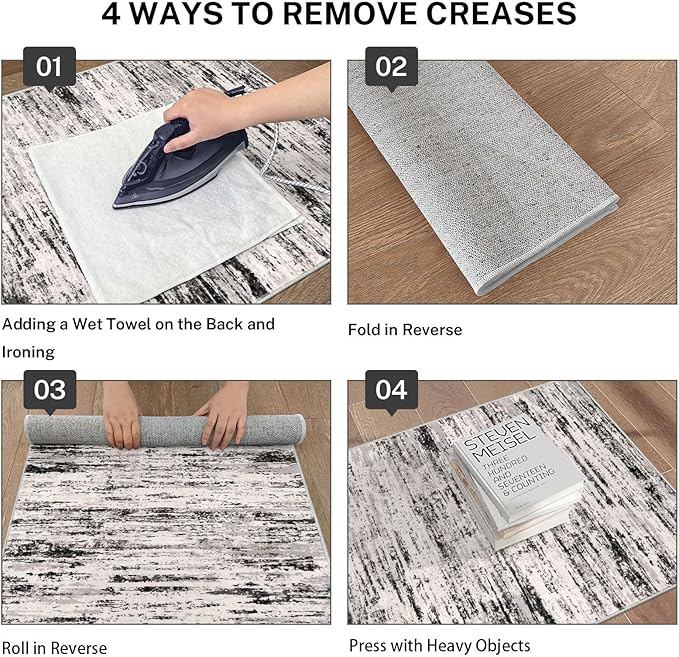 Lansny Modern Abstract Hallway Runner Rug, White Black Grey Taupe Washable Kitchen Runner Non-Slip Soft 2x8 Runner Rug Thin Print Faux Wool Carpet for Entryway Bedroom Laundry Room Indoor Home Decor