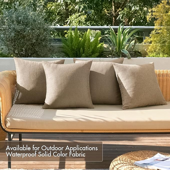 MIULEE Pack of 4 Decorative Outdoor Throw Pillow Covers Linen Waterproof Pillow Covers Farmhouse Cushion Cases for Patio Garden Tent Balcony Couch Sofa 16x16 inch Khaki