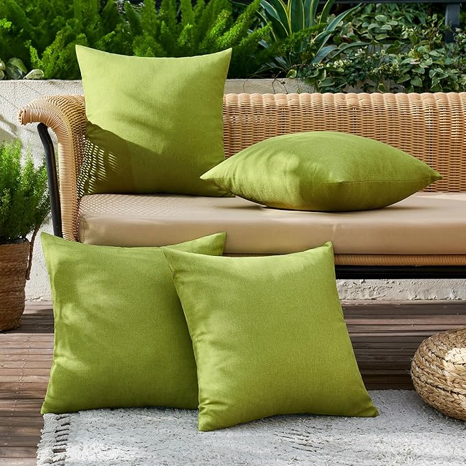 MIULEE Pack of 4 Decorative Outdoor Throw Pillow Covers Linen Waterproof Pillow Covers Spring Farmhouse Cushion Cases for Patio Garden Tent Balcony Couch Sofa 18x18 inch Moss Green
