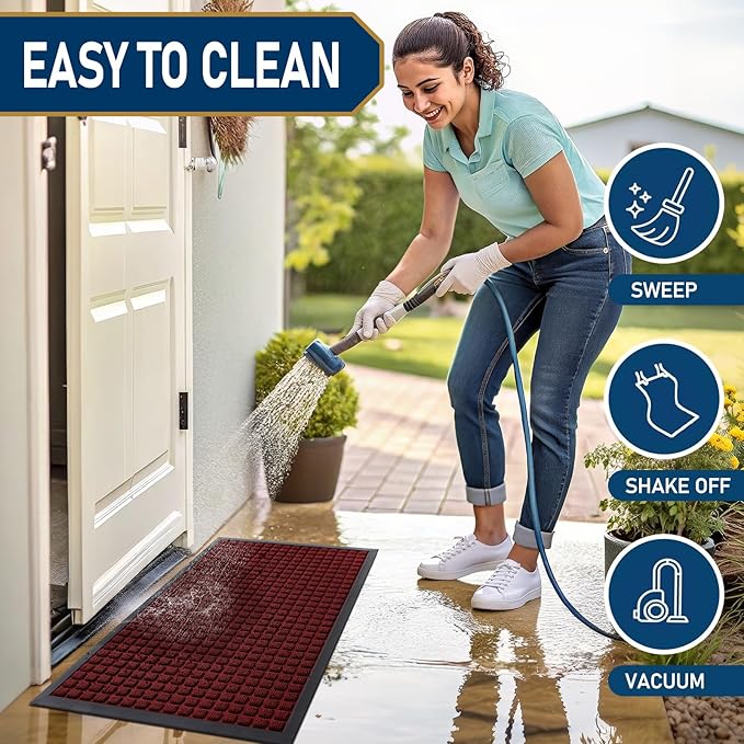 Smiry Front Door Mat Outside Entrance, Heavy Duty Natural Rubber Doormat, Non Slip, Trap Dirt and Moisture, Easy Clean, Low Profile Welcome Floor Mats for Indoor Outdoor Entry, 70x46.5 Inch, Red