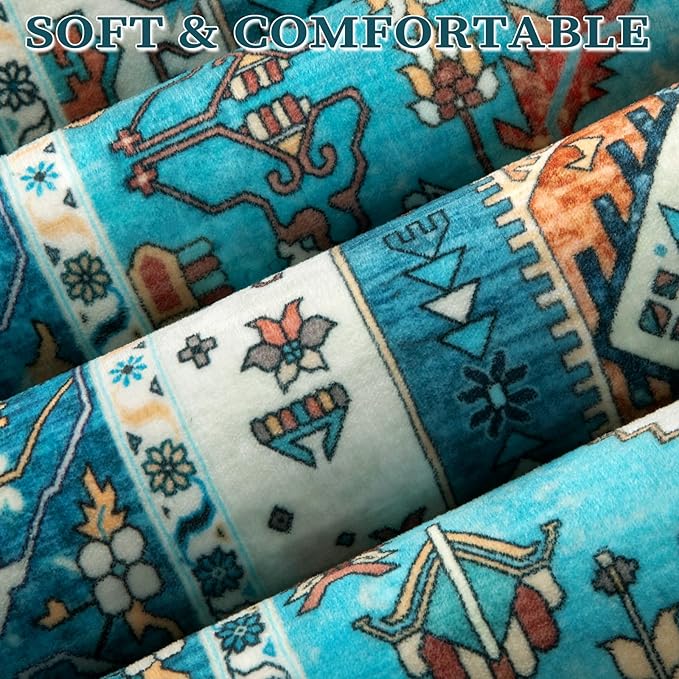 SERISSA 4x6 Boho Bedroom Rug, Washable Non Slip Vintage Blue Area Rugs, Ultra Soft Print Distressed Tribal Entry Rug Low-Pile Throw Carpet for Nursery Dorm Kitchen Living Room Decor
