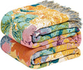 MSGKV Boho Throw Blanket for Couch 50"x60" Cotton Floral Blankets for Sofa Chair Spring Breathable Farmhouse Home Decor All Seasons Lightweight Muslin
