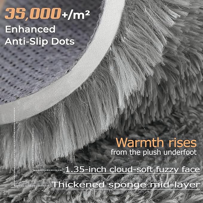 8x10 Area Rugs for Living Room: Fluffy Shag Soft Washable Rug Large Fuzzy Plush Indoor Carpet for Bedroom Nursery Playroom Kids Girls Boys Room (Grey, 8'x10')