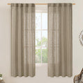 LAMIT Taupe Semi Sheer Window Linen Curtains 63 Inch Length, Light Filtering Panels Back Tab and Rod Pocket Country Decor Drapes for Bedroom/Living Room, 2 Panels, 34 x 63 Inch