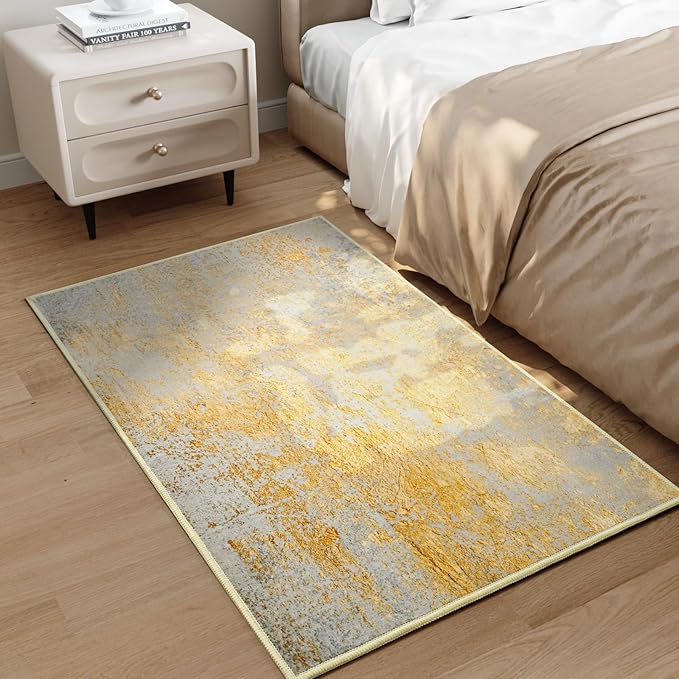 Entrance Rugs Indoor 2x3 Orange, Silver & Gray Entry Rug Washable Abstract Small Area Rug Non-Slip Low Pile Throw Rugs for Entryway, Kitchen Floor, Front Door Indoor Door Mat, Bedroom Bedside