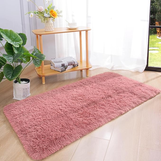 Chicrug Soft Runner Rug for Bedroom Living Room Plush Fluffy Rug 2x4 Feet, Shag Furry Runner Carpet Non Shedding for Nursery Children Kids Girls Room Home Decorative, Blush