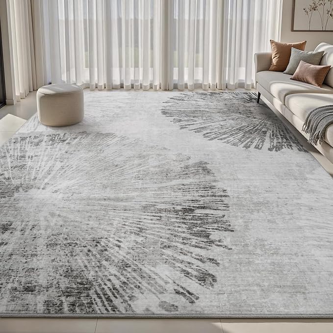 8x10 Area Rugs for Living Room-Machine Washable Rug Ultra Soft Non Slip Area Rug Modern Abstract Dahlia Indoor Carpet Rugs for Bedroom Dining Room Playroom Nursery Bedside Office, Grey