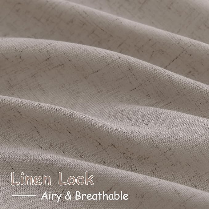 Nanspring Stone Beige Linen Curtains for Living Room 108 Inches Long Simple Modern Light Filtering Semi Sheer Curtain Back Tab Farmhouse Floor to Ceiling High Window for Bedroom 52x108, 2 Panels