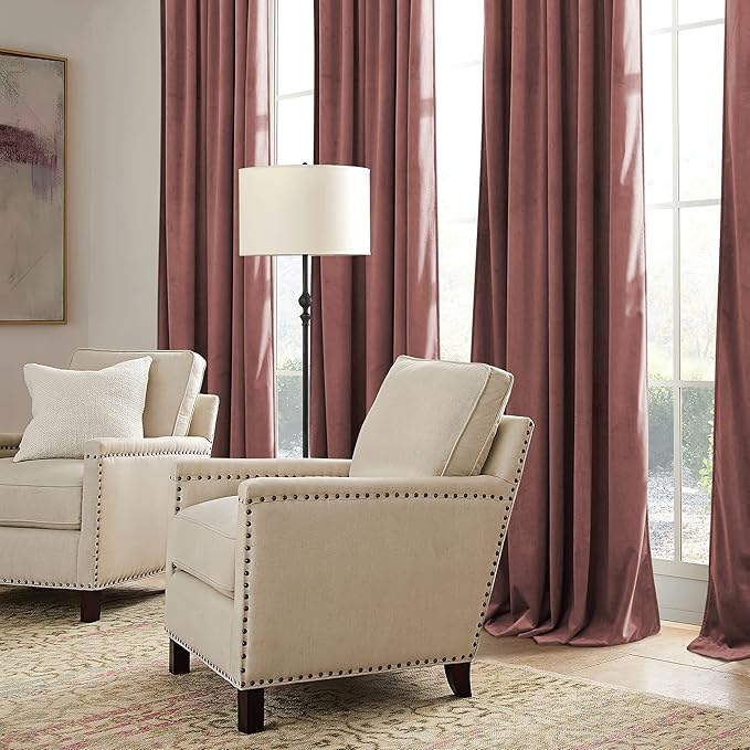 RYB HOME Pink Velvet Curtains 72 inches with Hook Belt, Soft Fabric Room Darkening Thermal Insulated Luxurious Home Decor Curtains for Living Room Bedroom, W 52" x L 72", 2 Panels Set