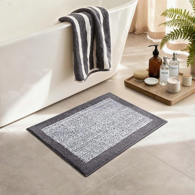 Bathroom Rugs 24x17 Non Slip Washable, Grey Bath Mat for Bathroom Floor Tub, Soft Absorbent Quick Dry Mats for Shower, Bathtub,Home Decor