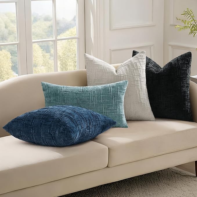 decorUhome Light Grey Chenille Euro Sham Throw Pillow Covers 22x22 Set of 2 Textured Soft Cozy Slubby Couch Pillow Covers Modern Farmhouse Boho Decorative Pillow Cases for Bed Sofa Living Room
