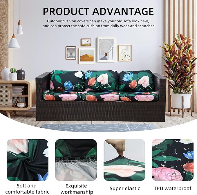 Outdoor Cushion Covers Set,8PCS Patio Furniture Couch Seat Slipcovers, Replacement for Sofa Sectional Chair(Cover，Only)