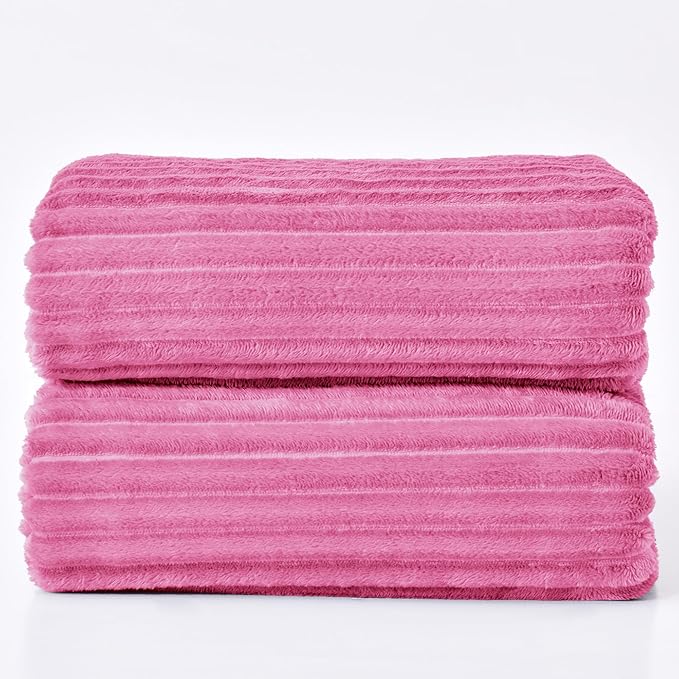 BEDELITE Fleece Blanket King Size – 3D Ribbed Jacquard Soft and Warm Decorative Fuzzy Blankets – Cozy, Fluffy, Plush Lightweight Throw Blankets for Couch, Bed, Sofa(Hot Pink, 108x90 inches)