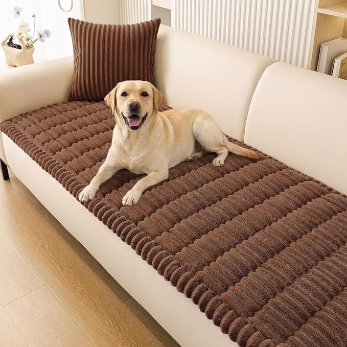 Smiry Couch Cover for Dogs Washable, Non Slip Fuzzy Pet Couch Covers for 3 Cushion Sofa Pet Friendly, Thick Soft Sofa Slipcovers Cushion Protector (Brown, 27.6" x 47")