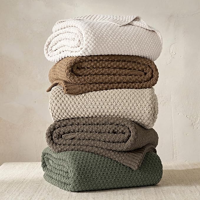 EVERGRACEHOME Chunky Chenille Knit Throw Blanket for Couch, Soft Luxurious Oversized King Moss Stitch Blanket for Bed, Large Cozy Farmhouse Knitted Throw for Sofa, Mocha Brown, 92" x 108"