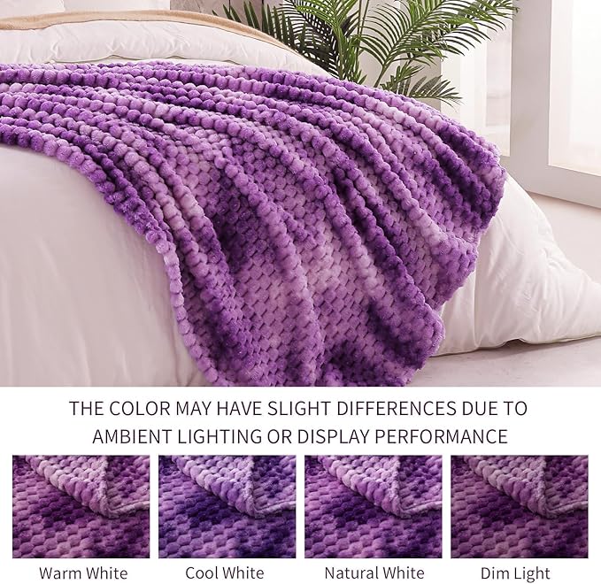 Exclusivo Mezcla Fleece Throw Blanket for Couch, Extra Large Fuzzy Tie-dye Purple Bed Blankets, Soft Cozy Plush Sofa Throws for All Seasons, 50x70 Inches