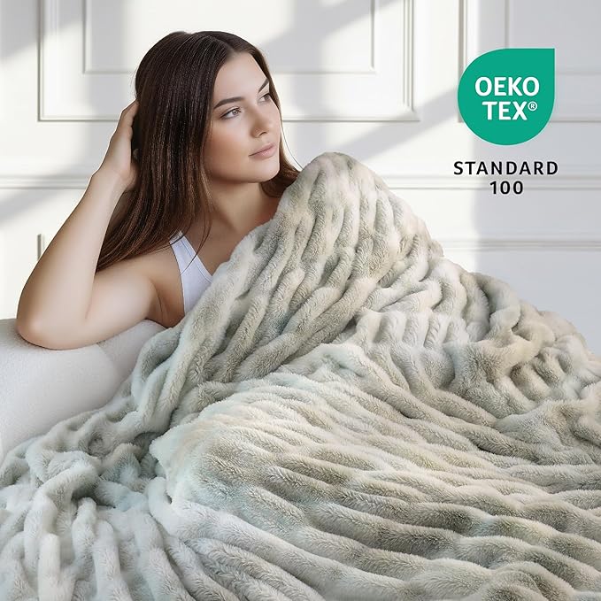 Ultra Soft Cozy Faux Fur Throw Blanket, Fuzzy Plush Thick Fur Blanket, Oversize Luxury Fluffy Blanket for Couch, Sofa, Bedroom, and Living Room,50x60 Inches,Double Sided Tie-Dye Light Grey
