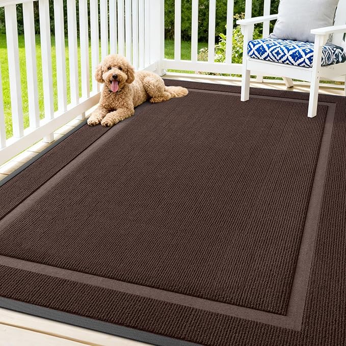 OLANLY Front Door Mat Indoor Outdoor Entrance, Waterproof All-Season, All-Weather Doormat, Sturdy Natural Rubber, Fade Resistant, Low Profile, Easy Clean Patio Porch Entryway Mat, 71x47, Dark Brown