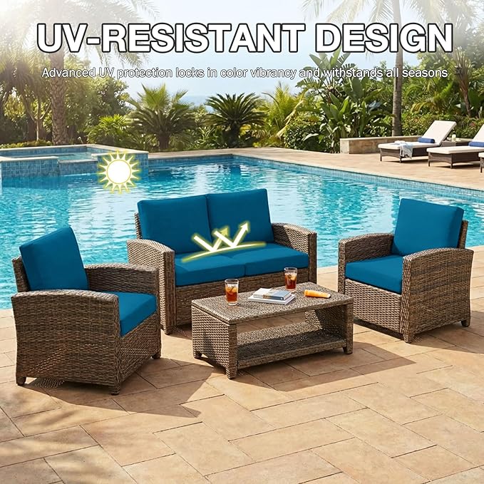hyha 8Pcs Patio Cushion Covers, Stretch Outdoor Couch Cushion Covers, Washable Outdoor Chair/Sofa Slipcovers for Patio Furniture Cushions Protector with Elastic Bottom(Peacock Blue,Cover Only)