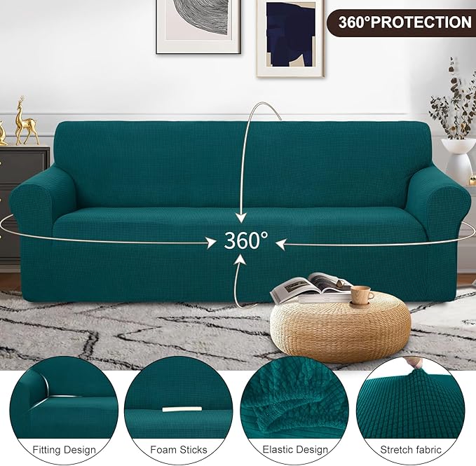 U-NICE HOME Stretch Couch Cover Sofa Cover Sofa Slipcover Furniture Protector for 4 Cushion Couch Sofa Pet Friendly(Oversized Sofa, Blue)