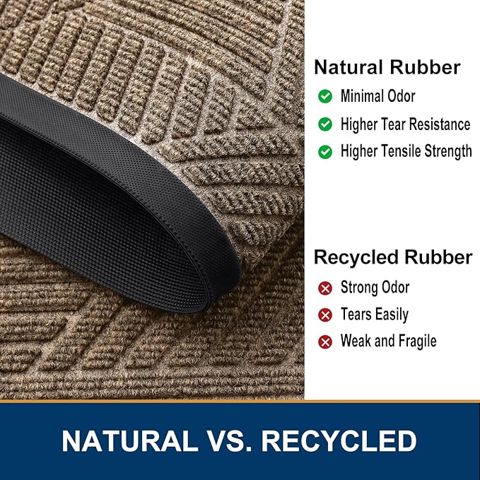 Smiry Front Door Mat Outside Entrance, Heavy Duty Sturdy Natural Rubber Doormat, Trap Dirt and Moisture, Easy Clean Low Profile Welcome Floor Mats for Indoor Outdoor Entry, 35X23 Inch, Taupe