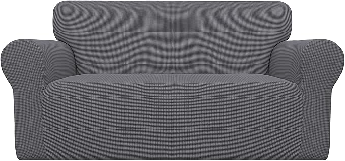 Easy-Going Stretch Oversized Loveseat Slipcover 1-Piece Sofa Cover Furniture Protector Couch Soft with Elastic Bottom for Kids Polyester Spandex Jacquard Fabric Small Checks Grey