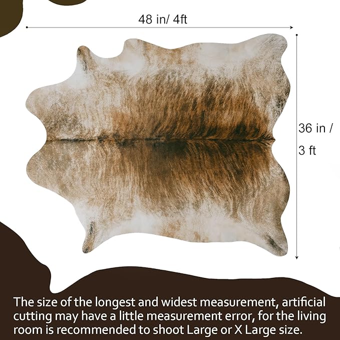AROGAN Western Decor Faux Fur Cowhide Rug, 4 x 3 Feet Premium Animal Skin Cow Hide Rug, Sturdy Cow Print Rugs for Wall Decor, Western Floor Carpet for Bedroom Living Room, Brownish