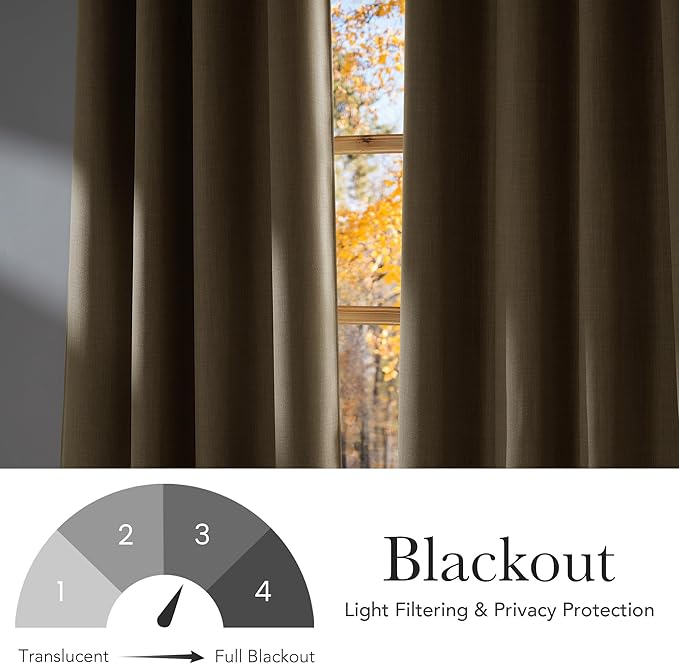 NICETOWN Short Faux Linen Oatmeal Blackout Curtains 63 inches Long for Kitchen - Privacy Panels for Living Room Bedroom, Modern Farmhouse Style Easy Care Grommet Top, 2 Panels, W42 by L63